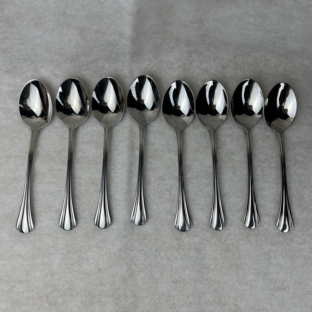 8 Pfaltzgraff MARGATE Oval Soup Spoons 6 5/8"‎ Stainless Flatware